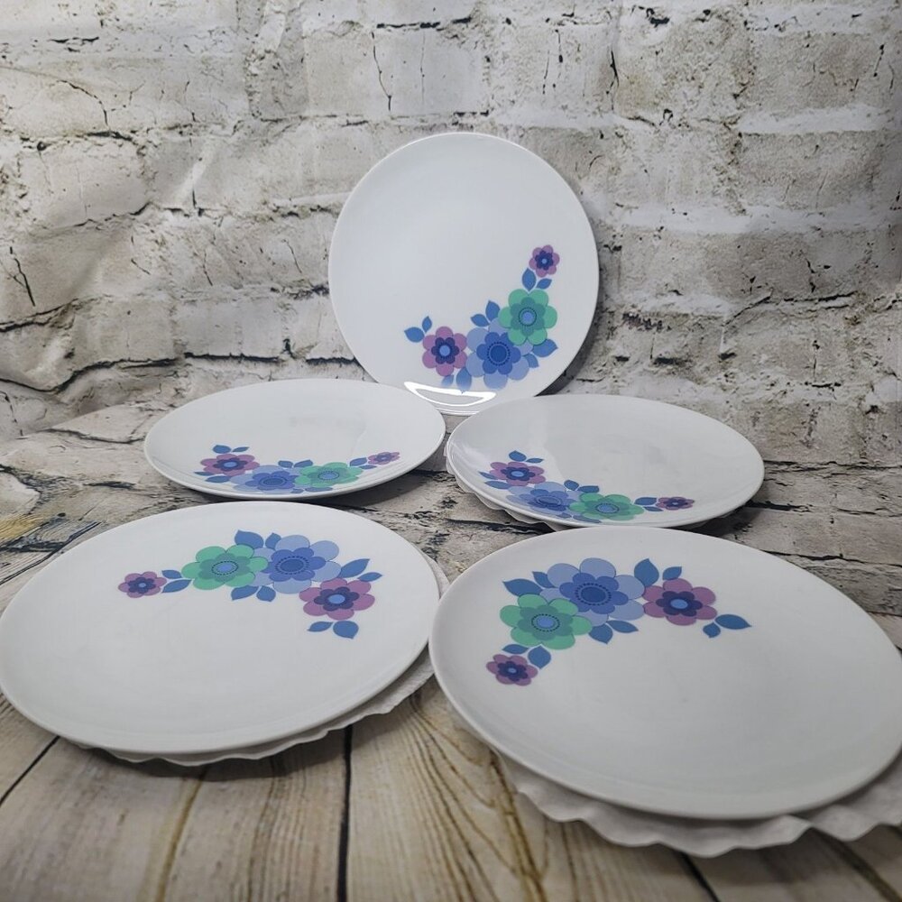 Set of 5 Mitterteich Bavaria Artistic Salad Plates 7.5"  White w Flowers